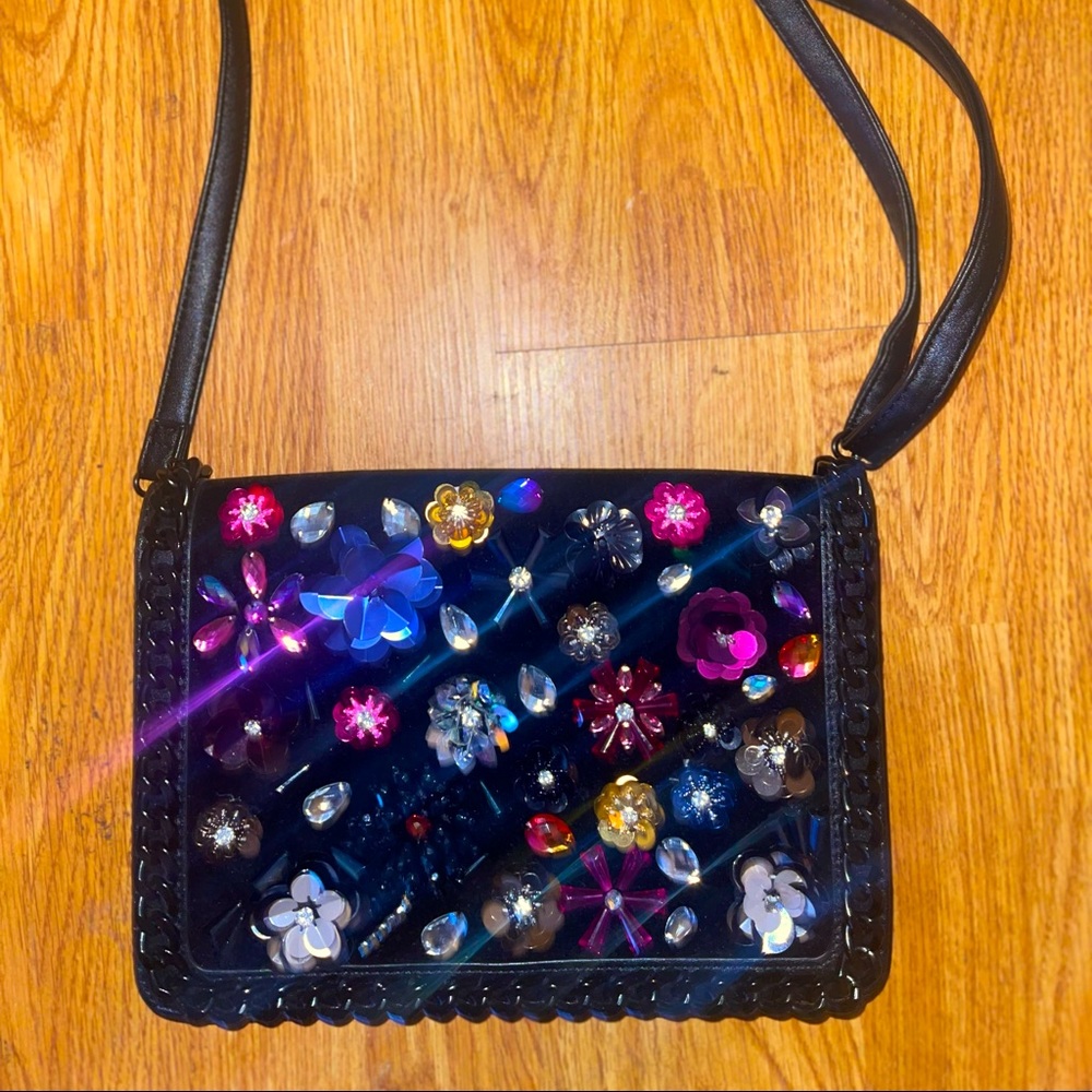 ALDO Handbag Used Once Black W/ Sparkled Diamonds In The Front.